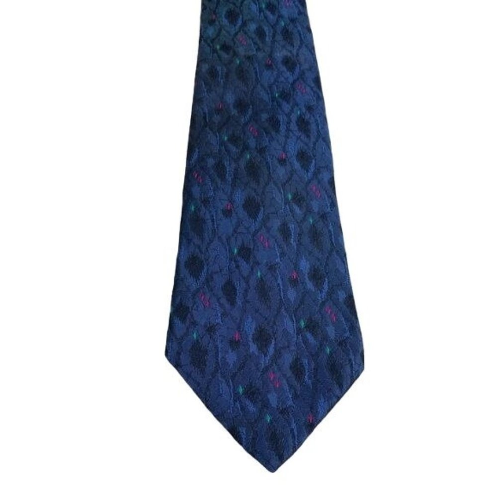 Vintage 80’s Mens Bon Jour 100% silk necktie navy blue with splatter speckles